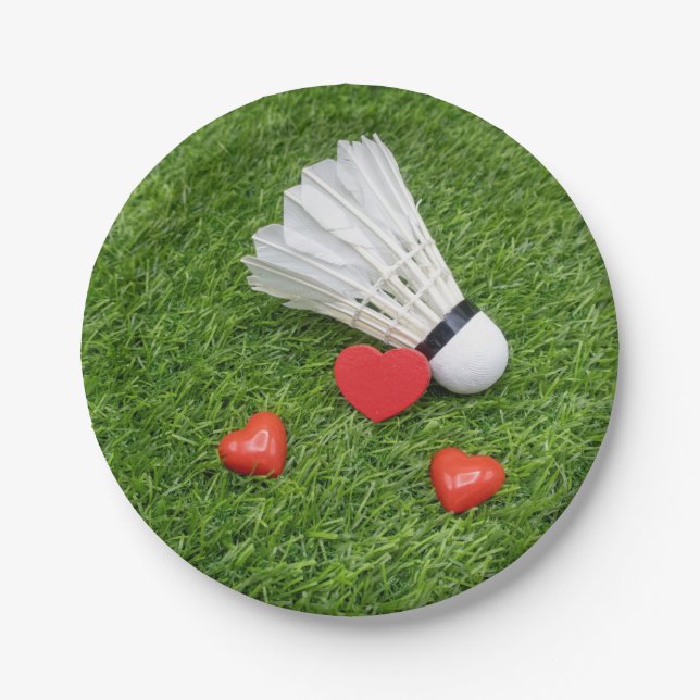 Assiettes En Carton À Badminton Player avec Shuttlecock et l'amour (Devant)