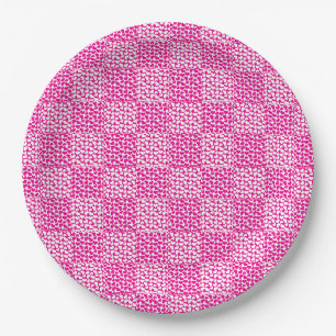 Assiettes En Carton à damiers Amour en Magenta et Blanc