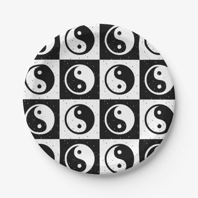 Assiettes En Carton À damiers blanc noir Yin-yang Zen Block Imprimer (Devant)