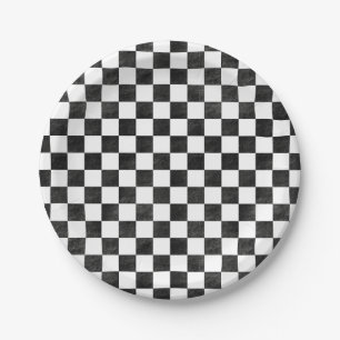 Assiettes En Carton À damiers noir et blanc