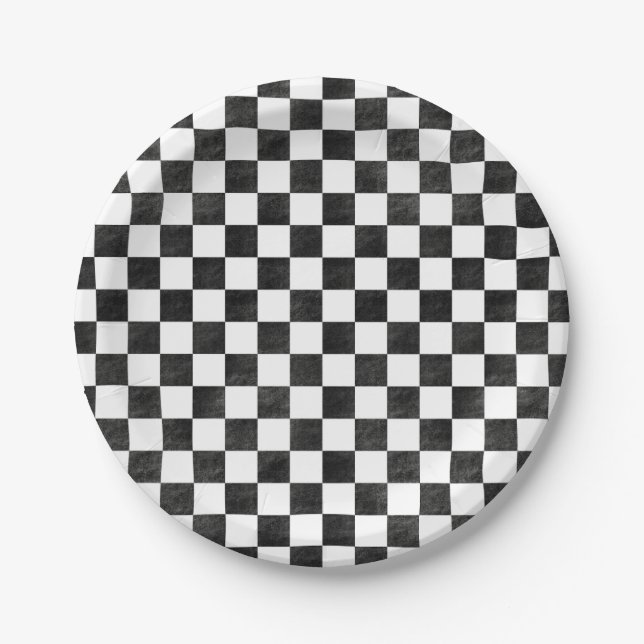 Assiettes En Carton À damiers noir et blanc (Devant)