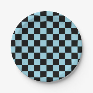 Assiettes En Carton à damiers Pastel bleu et noir