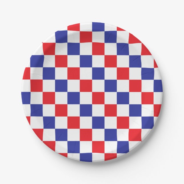 Assiettes En Carton à damiers rouge, blanc et bleu (Devant)