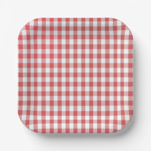 Assiettes En Carton À damiers rouge en vichy nappe motif barbecue