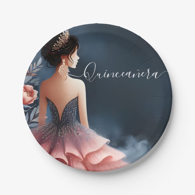 Assiettes En Carton À Glam Ball Gown Spark Dark Navy Blue Quinceanera (Devant)
