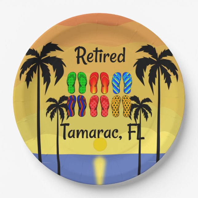 Assiettes En Carton A la retraite...Tamarac, FL, design tropical, (Devant)