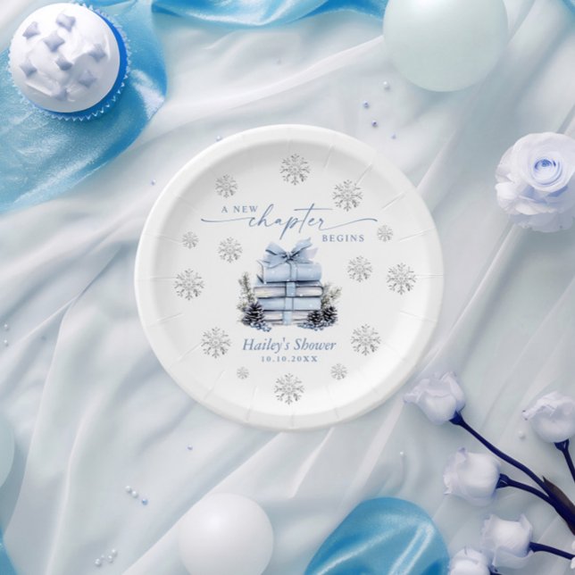 Assiettes En Carton A New Chapter Begins, Blue Bow Winter Baby Shower (Créateur téléchargé)