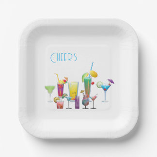 Assiettes En Carton À votre santé, cocktails colorés amusants 