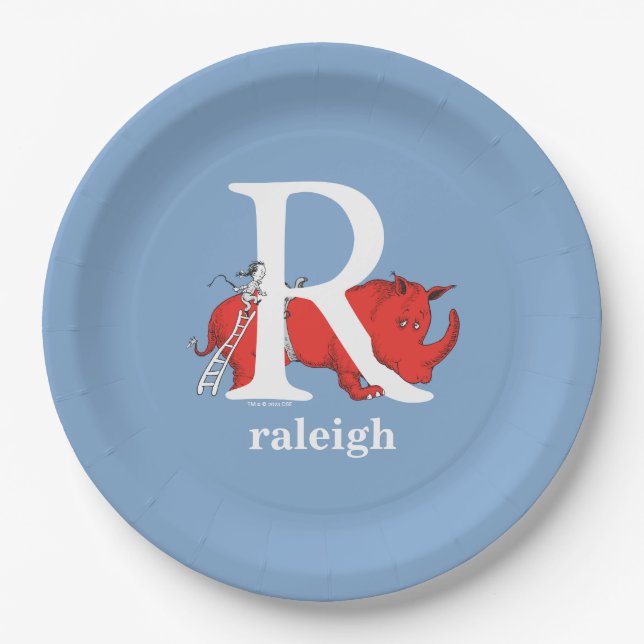 Assiettes En Carton ABC du Dr Seuss : Lettre R - Blanc | Ajouter Votre (Devant)