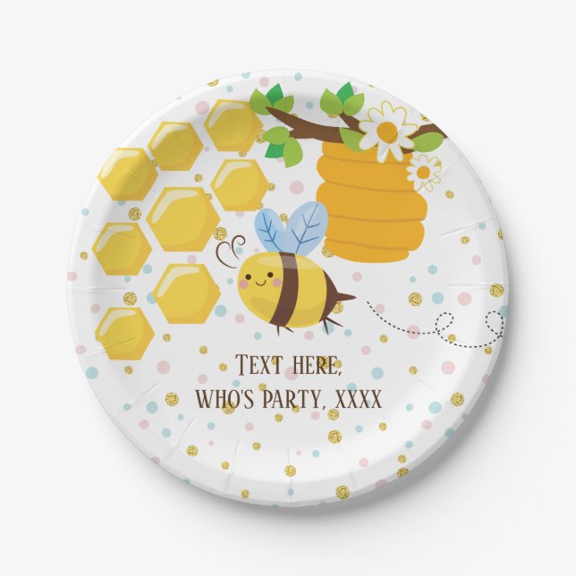 Assiettes En Carton abeille, abeille miel, peigne de miel, Bumble bee (Devant)