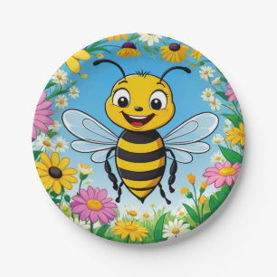 Assiettes En Carton Abeille de dessin animé fleurs colorées