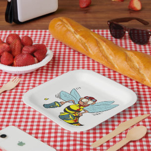 Assiettes En Carton Abeille de guêpe à cheval avec deux seaux de miel