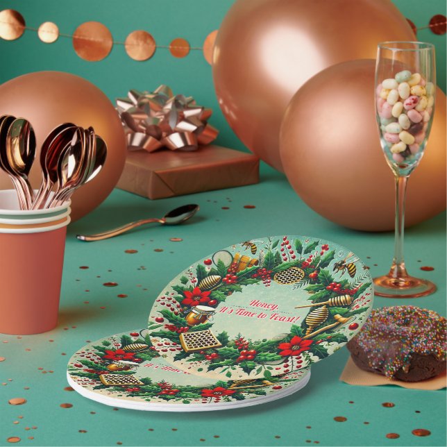 Assiettes En Carton Abeille de Noël (Multi)