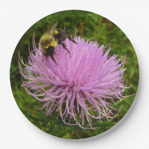 Assiettes En Carton Abeille sur la nature de la fleur de chardon