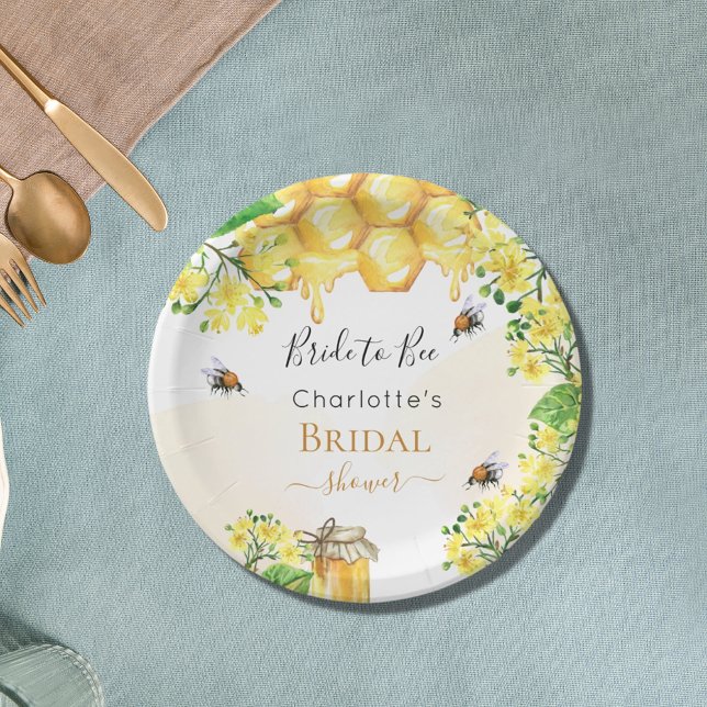 Assiettes En Carton Abeilles à miel fleurs jaunes Shower de mariage (Créateur téléchargé)