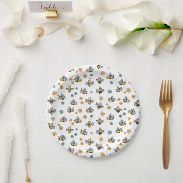 Assiettes En Carton Abeilles de miel mignonnes et Fleurs sauvages flor (Mariage)