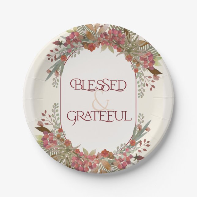 Assiettes En Carton Abondante automne floral béni Grateful Thanksgivin (Devant)