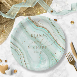 Assiettes En Carton Abstract Agate Wedding Mint ID827
