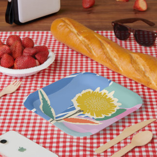 Assiettes En Carton Abstract Floral Dandelion Color Blocks Modern 