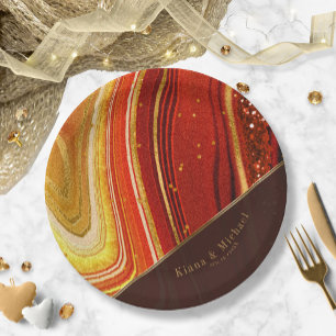 Assiettes En Carton Abstrait Agate Mariage V2 Hot Orange ID827
