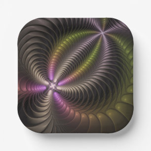 Assiettes En Carton Abstrait brillant Trippy coloré 3D Fractal Art