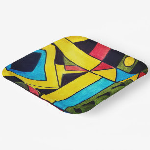Assiettes En Carton Abstrait de couleurs africaines en triangles et Ca