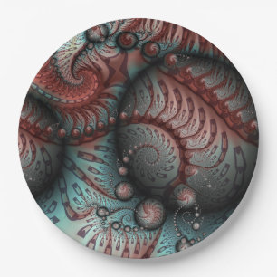 Assiettes En Carton Abstrait Fantaisie Vive Art Fractal Brun Bleu