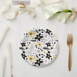 Assiettes En Carton Abstrait Gris jaune noir gris sans joint motif flo