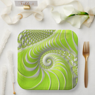 Assiettes En Carton Abstrait Moderne Lime Green Spiral Fractal
