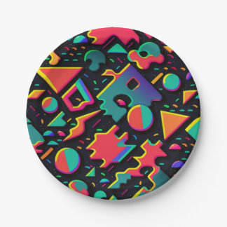 Assiettes En Carton Abstrait Retro 80s 90s Theme Party Plaques
