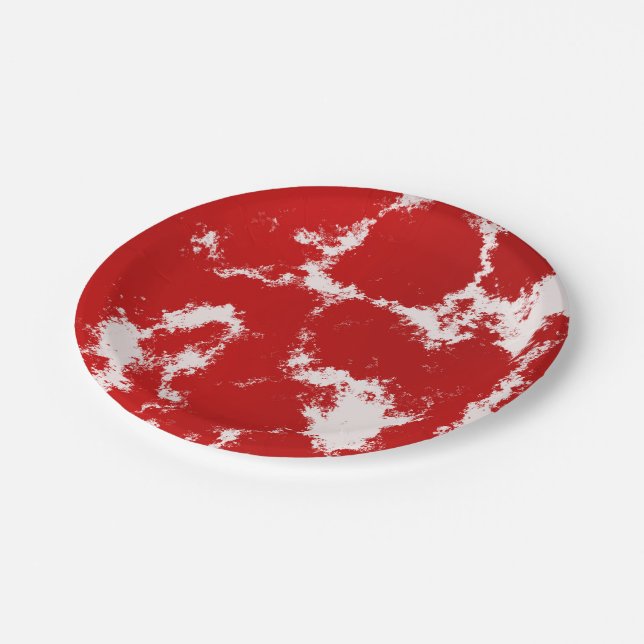 Assiettes En Carton Abstrait rouge et blanc (Angle)