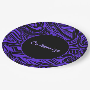 Assiettes En Carton Abstrait Tribal Noir Et Violet