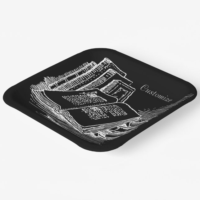 Assiettes En Carton Académie Noire Et Blanche (Angulaire)