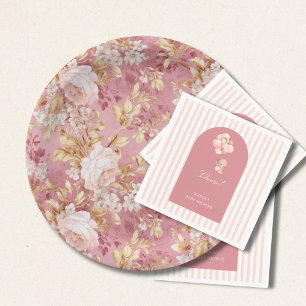 Assiettes En Carton Accents Floraux Rose Mauve Et Brun Doré