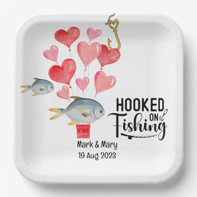 Assiettes En Carton Accompagné sur le thème Mariage de la pêche Aquare (Recto)
