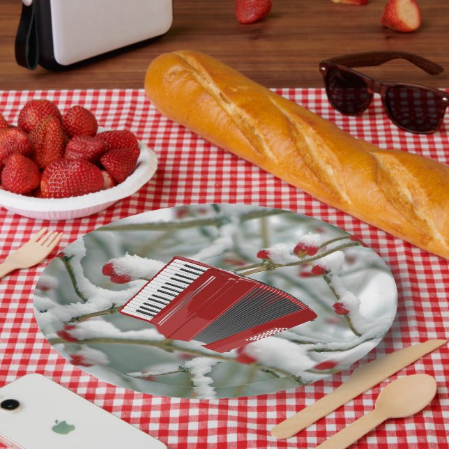 Assiettes En Carton Accordéon rouge - Berries dans la neige, (Pique-nique)