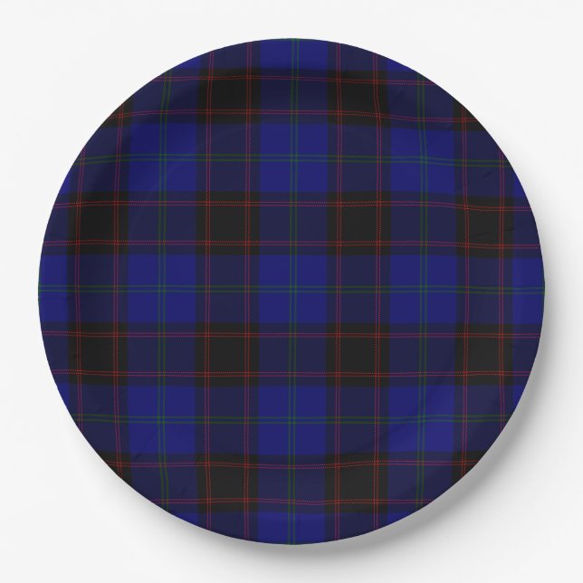 Assiettes En Carton Accueil tartan bleu noir plaid (Devant)