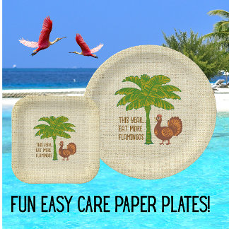 Assiettes En Carton Action de grâce tropicale Mangez plus de flamants