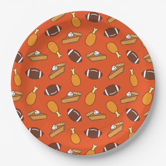 Assiettes En Carton Action de grâces et Motif de football (Devant)