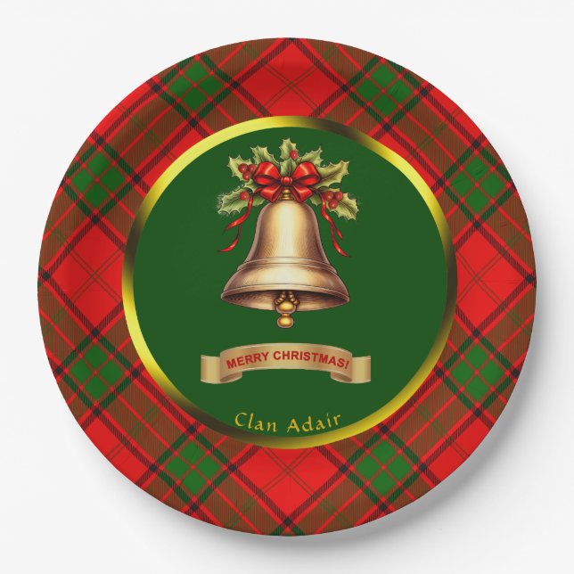 Assiettes En Carton Adair Tartan Noël personnalisé (Devant)