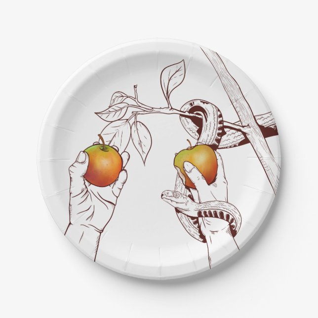 Assiettes En Carton Adam et Eve cueillette de pommes (Devant)