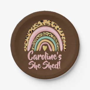 Assiettes En Carton Add Name She Shed Leopard Print Pink Rainbow Heart