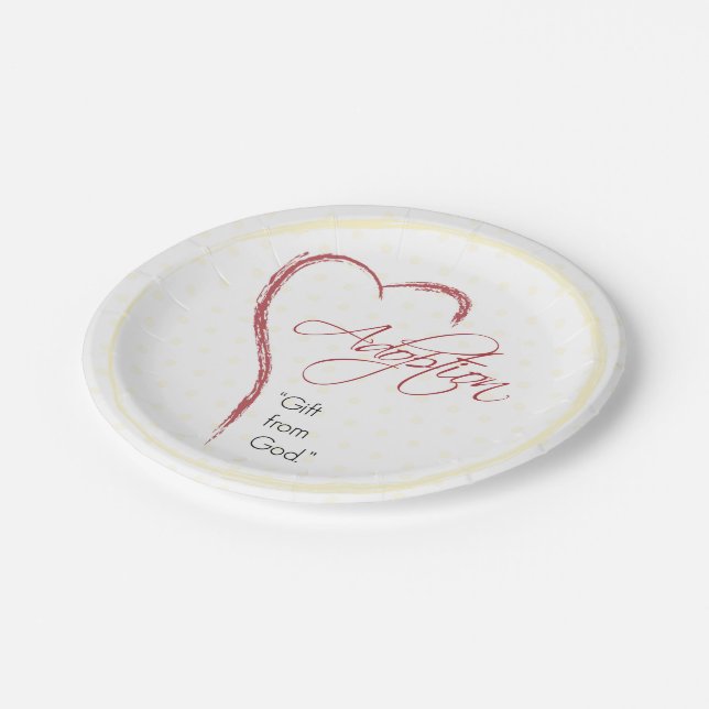 Assiettes En Carton Adoption, Religieux, Dots Jaunes avec Coeur Rouge (Angle)
