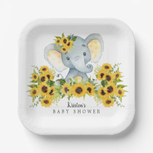 Assiettes En Carton Adorable Baby shower des éléphants de tournesol