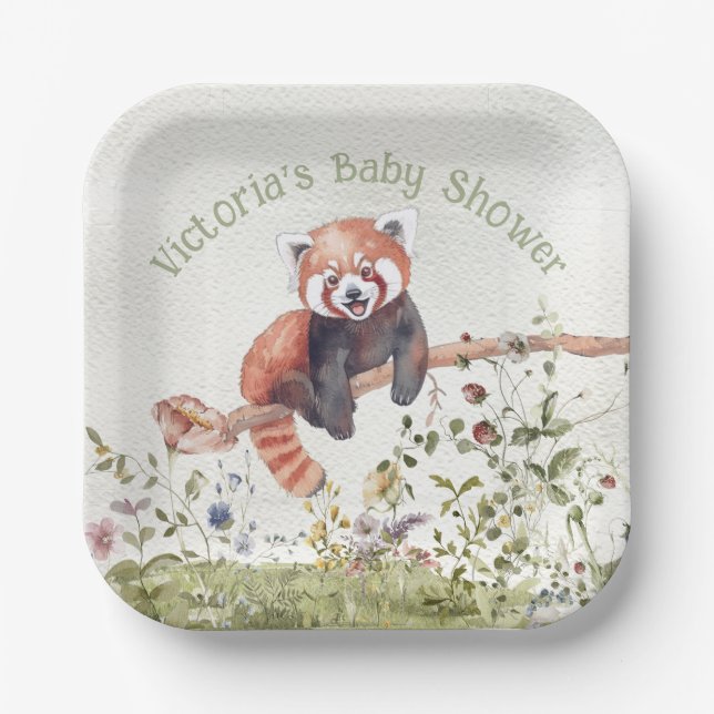 Assiettes En Carton Adorable bébé rouge Panda Baby shower ours (Recto)