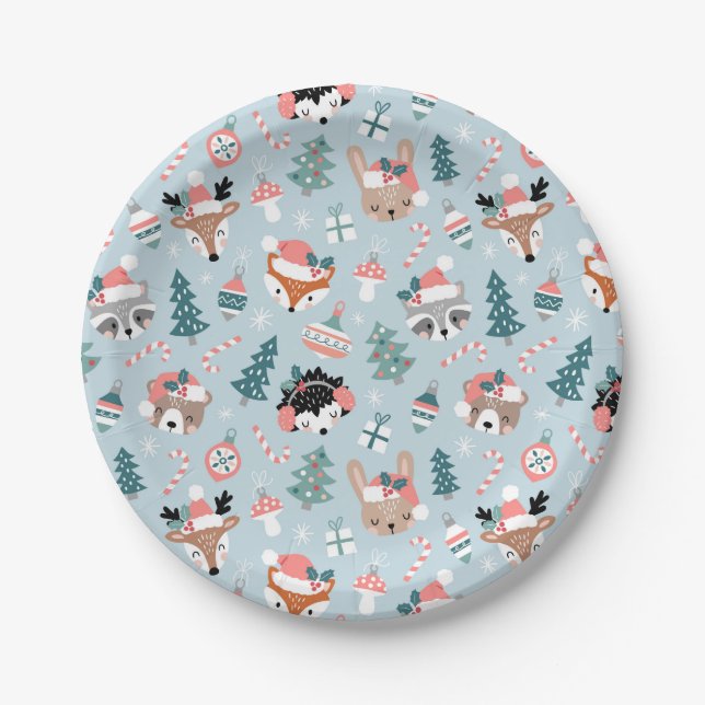 Assiettes En Carton Adorable Bois Noël Animal Visages Motif (Devant)