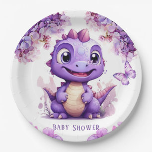 Assiettes En Carton Adorable Dinosaure Violet Baby shower Floral Fille