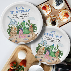 Assiettes En Carton Adorable Dinosaures tropicaux Birthday Boy ! Rugir