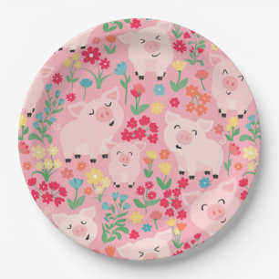 Assiettes En Carton Adorable Floral Cochon ferme animal Floral filles 