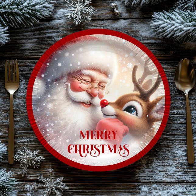 Assiettes En Carton Adorable Kids Santa and Rudolph Holiday Plates (Adorable Kids Santa and Rudolph Holiday Plates)
